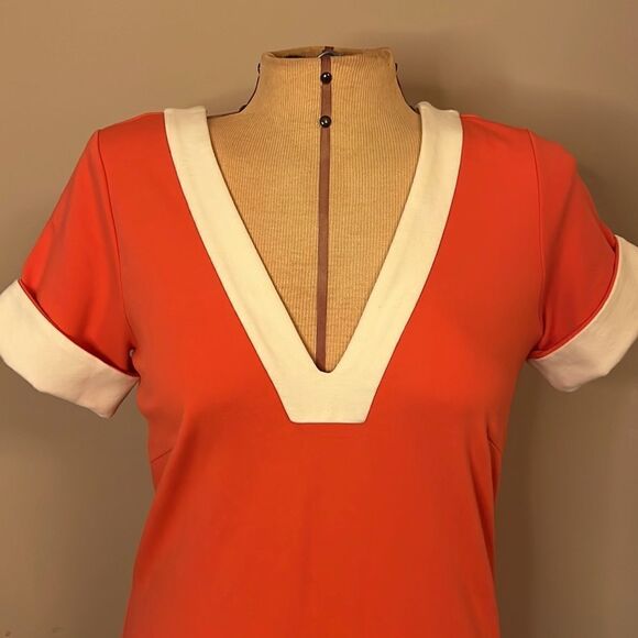 Lilly Pulitzer Coral Shift Dress with White Trim and Front Pockets - Size 2 - Picture 5 of 12